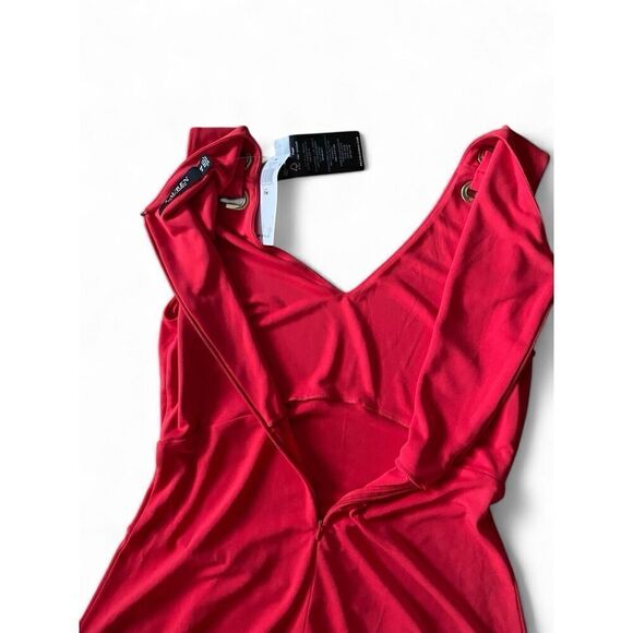 NWT RALPH LAUREN Womens  V Neck Midi Red RUFFLED SheathDress Sz PM Size PM/M NEW - Picture 4 of 10